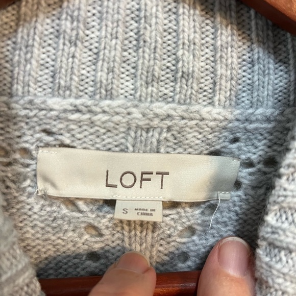 Gray Pullover Mock T-Neck Sweater Crochet Knit Wool Blend Loft Women’s S - Picture 9 of 10